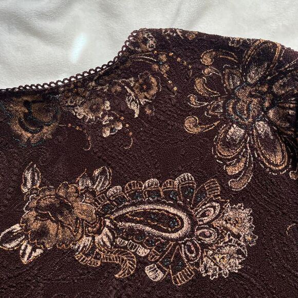 Vintage Y2K whimsygoth fairy indie brown top with glitter paisley floral design - Picture 5 of 7